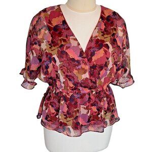 Sofia Vergara Women's XXXL Blouse Wrap VNeck Short Ruffle Sleeve Peplum